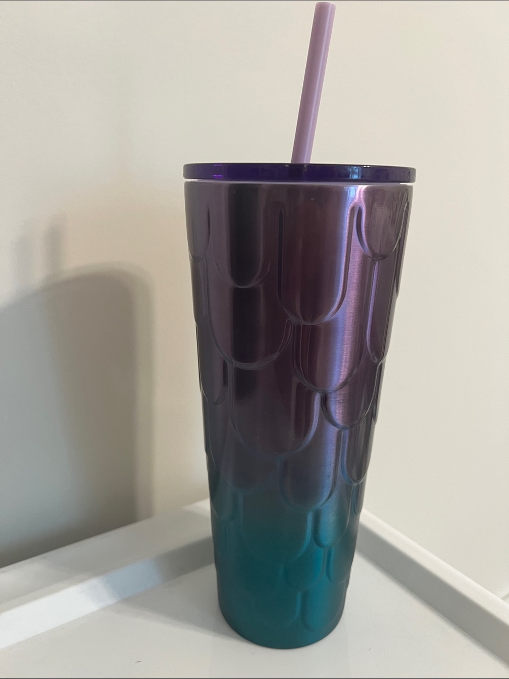 Starbucks Mermaid Iridescent Purple to Teal Ombre Tumbler with Straw
